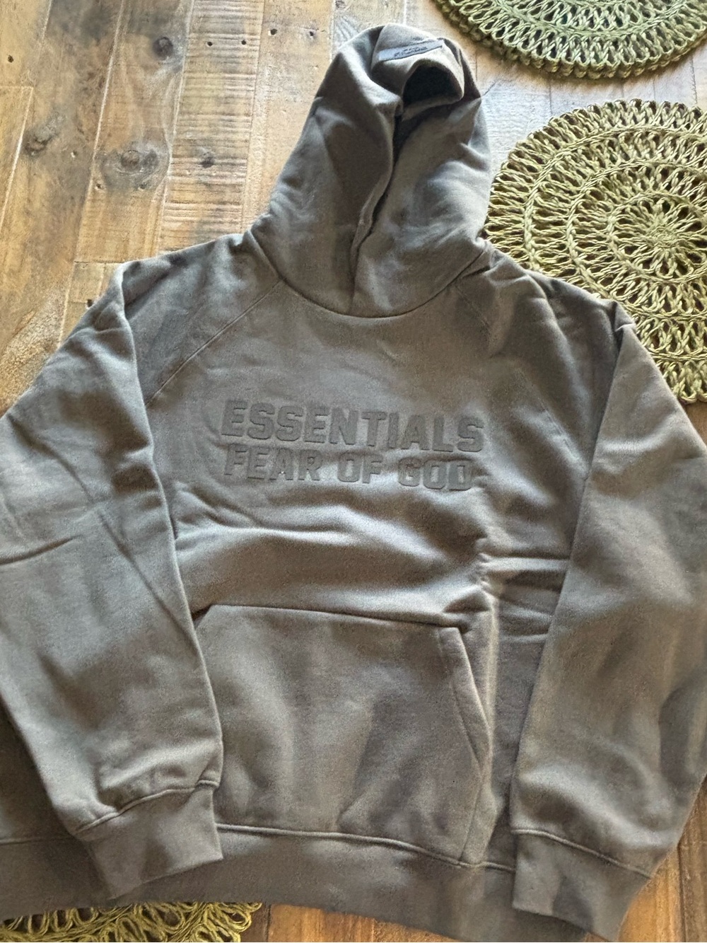Fear of God Essentials Taupe Hoodie with Raised Logo - Picture 2 of 3